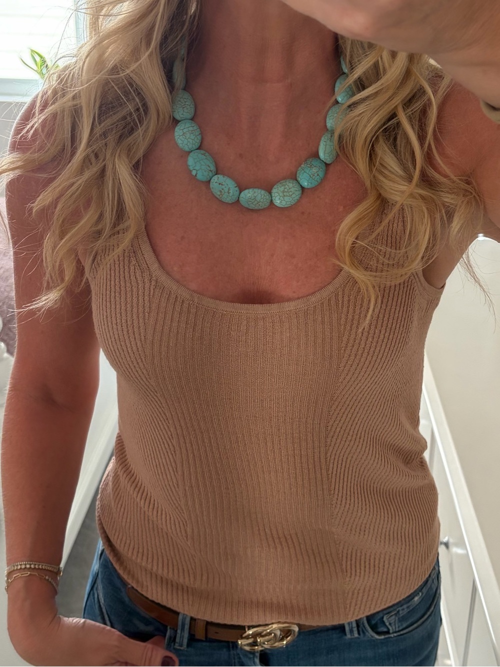 Chunky Turquoise-Tone Stone Oval Statement Necklace Boho Chic